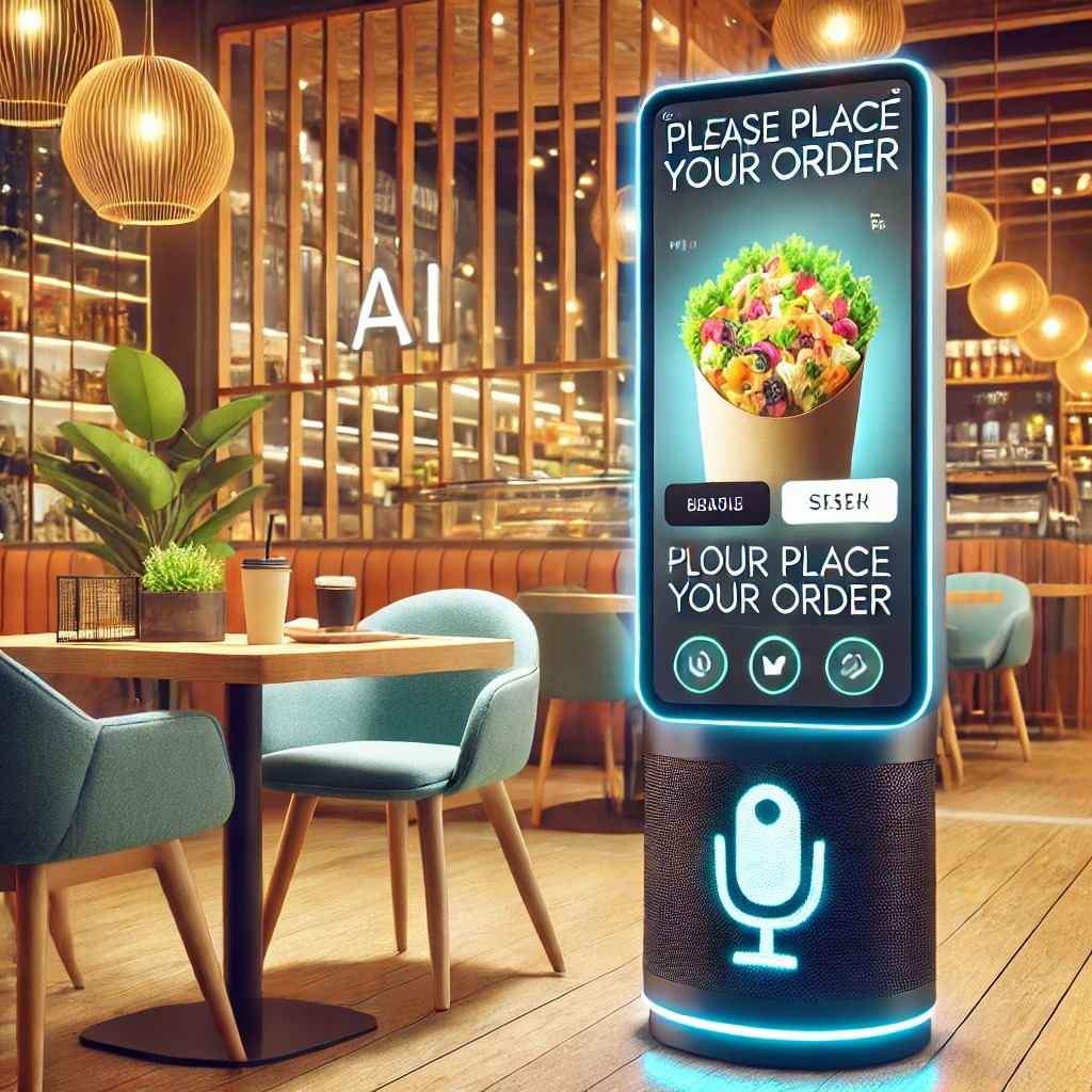 AI-powered kiosk in a restaurant for automated ordering 